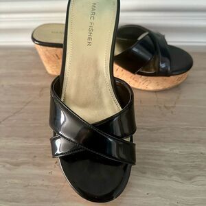 Marc Fisher Black Wedge Slides with Criss-Cross Straps